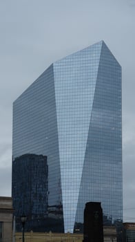 The beautiful Philadelphia city view in the rainy winter day photo