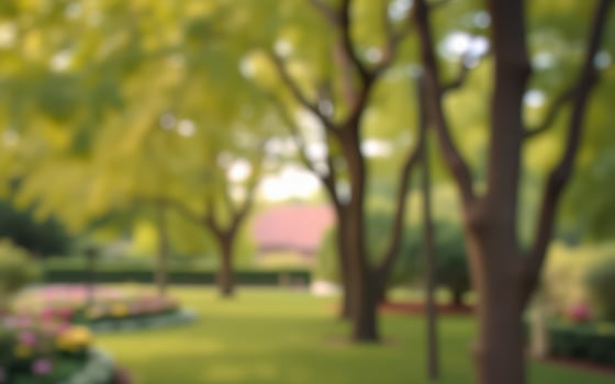 Lush green park with trees and colorful flowers inviting relaxation and nature appreciation photo