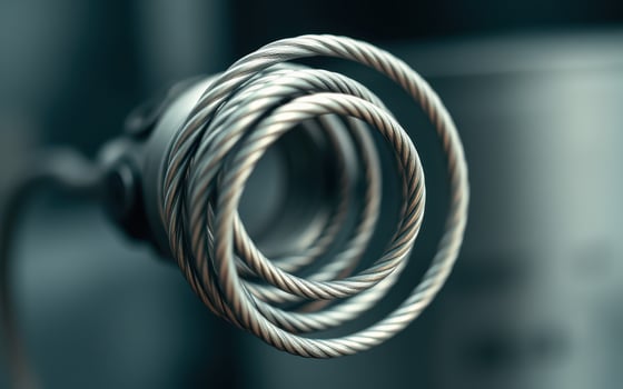 Microphone windscreen wrapped with metallic wire coils in a close-up view showcasing intricate details and textures photo