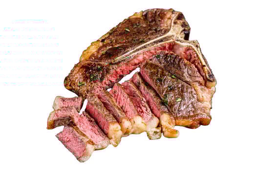 Grilled italian Florentine or t bone beef meat Steak. Isolated on white background, top view. photo