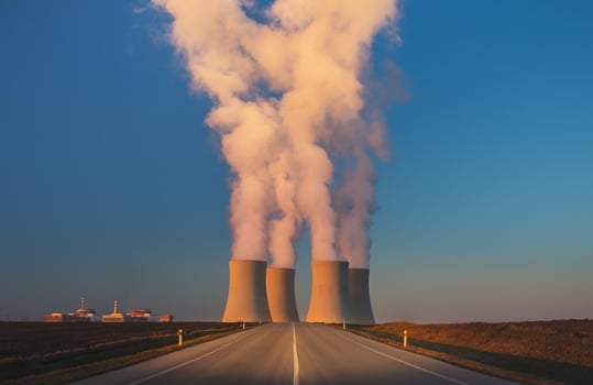 Temelin, Czech republic, Nuclear Power Plant, Cooling towers with white water vapor photo