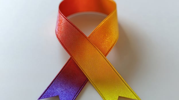 Colorful ribbon blends orange and purple, representing hope and awareness for important causes photo