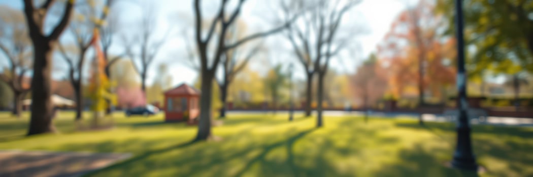 Bright sunny day in a colorful park with trees, shadows, and serene atmosphere in autumn season photo