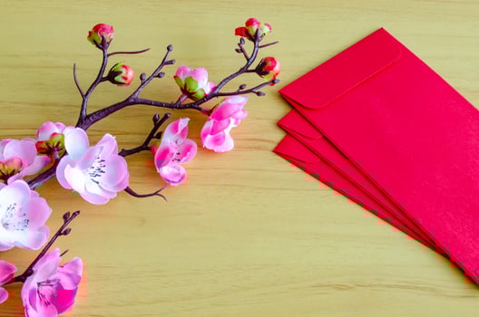 Top view of Chinese New Year decoration with customizable space for text or ideas photo
