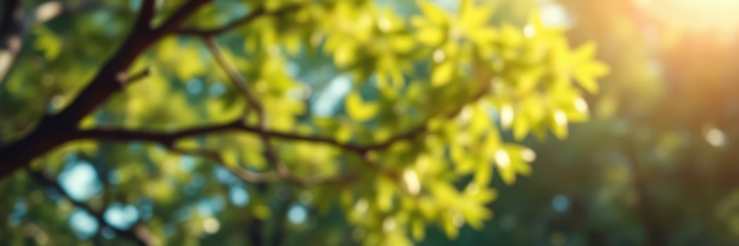 Sunlight filters through green leaves in a serene wooded area during late afternoon hours photo