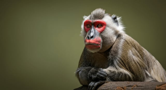 Portrait of mandrill with distinctive red markings in natural habitat photo