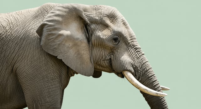 Majestic african elephant profile with tusk against soft green background for nature conservation themes photo