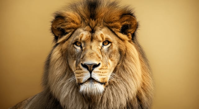Majestic lion portrait against golden background for wildlife themes and conservation awareness photo