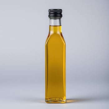A Glass Bottle Filled With Yellow Cooking Oil photo