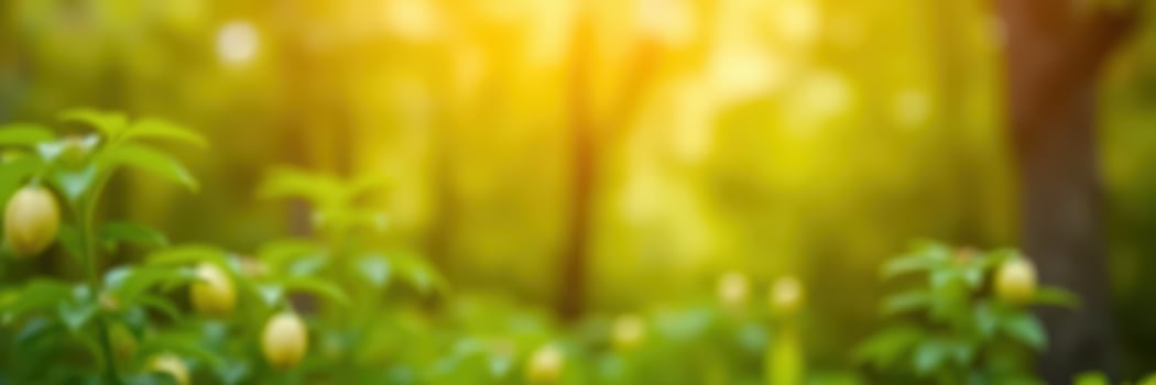Lush greenery illuminated by soft sunlight in a tranquil forest setting during early morning hours photo