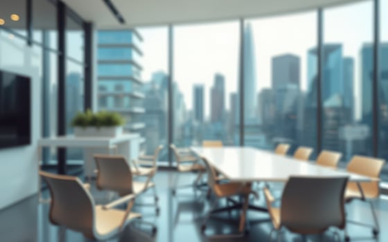 Modern meeting room with panoramic city view during daylight photo