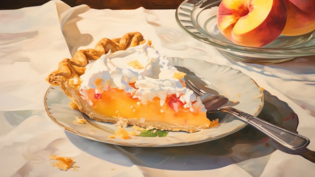 Delicious peach pie slice on plate photo