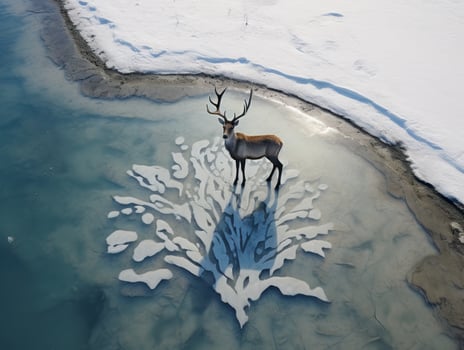 Deer standing on frozen lake photo