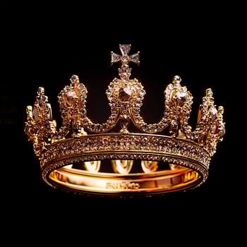 Beautiful golden crown isolated on black background. Luxury jewelry. photo