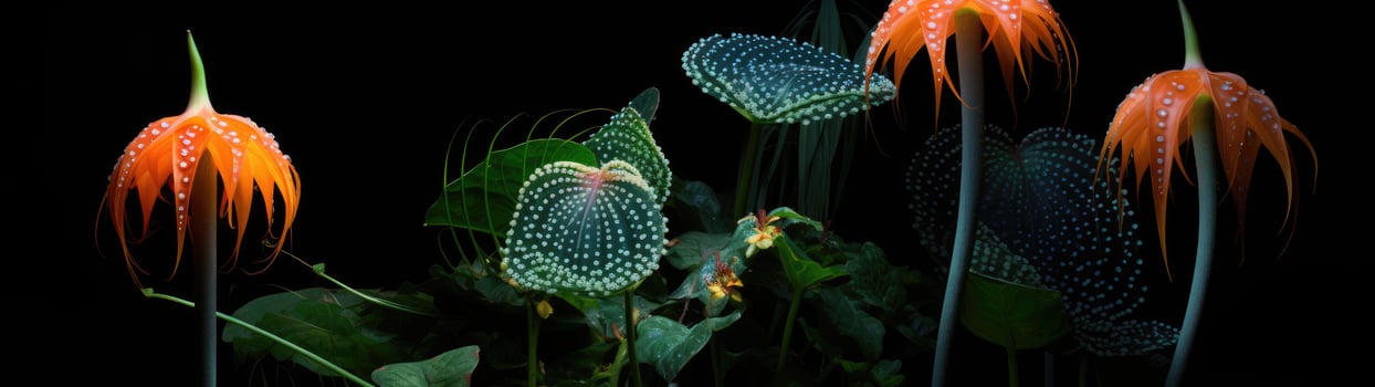 Exotic Tropical Flowers in Dark Jungle Setting photo