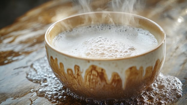 A cup of hot coffee with steam coming out of it photo