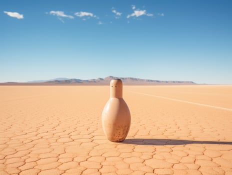 Minimalist sculpture in desert landscape photo