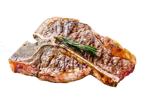 Grilled Porterhouse steak Isolated on white background. Top view. photo