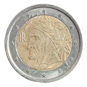 A two euro coin with a portrait of a man photo