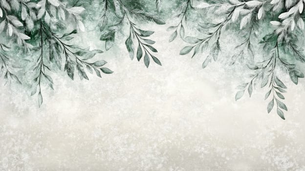 Watercolor Painting of Green Branches on a White Background photo