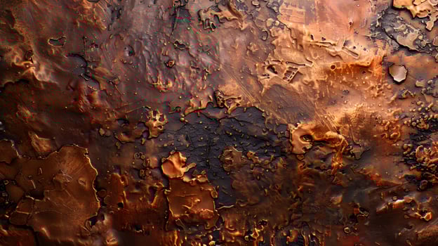 Close up of a textured copper surface resembling a natural landscape photo
