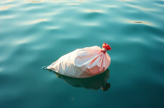 Plastic garbage float ocean surface, garbage waste drift water photo