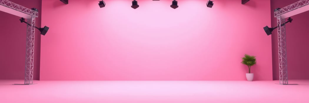 Bright pink studio space with lighting setup ideal for creative projects and photo shoots