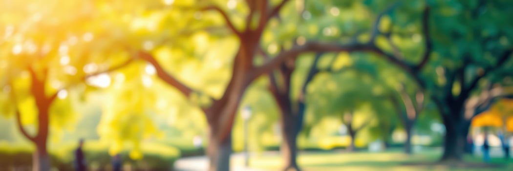 Sunlight filters through vibrant trees in a peaceful park setting during a warm afternoon filled with leisure photo