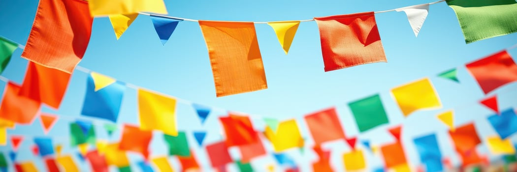 Colorful flags decorate a vibrant outdoor space during a sunny festival celebration photo