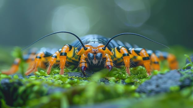 Close-up of a colorful beetle on moss. photo