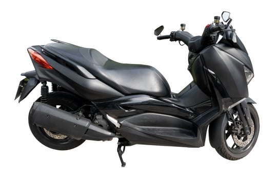 Side view of strong and beautiful black urban motorbike or motorcycle isolated on white background with clipping path photo