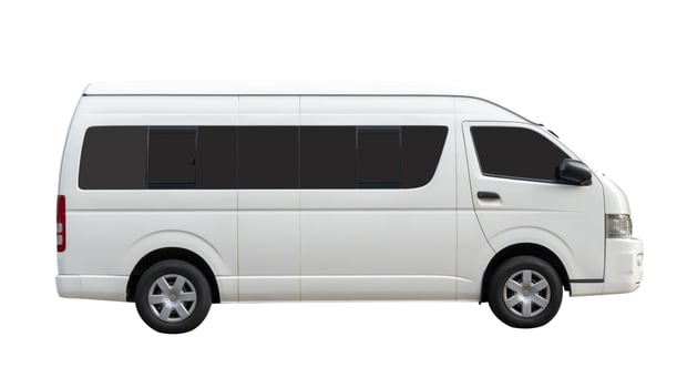Side view of white van car isolated on white background with clipping path photo