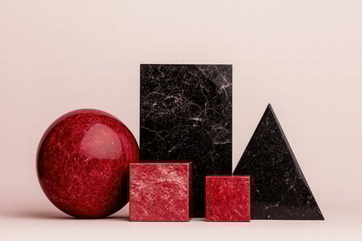 Geometric shapes and textures in red and black photo
