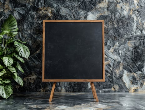 blank chalkboard with tropical leaves photo
