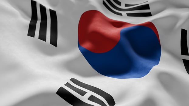 Close-up of Waving South Korea flag photo
