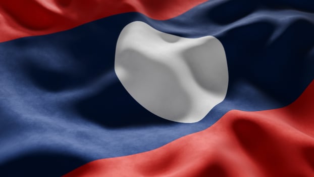 Close-up of Waving Laos flag photo