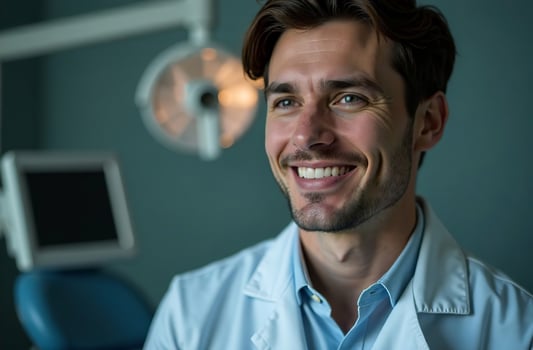 Portrait man Doctor Background of dentist survey office in Hospital photo