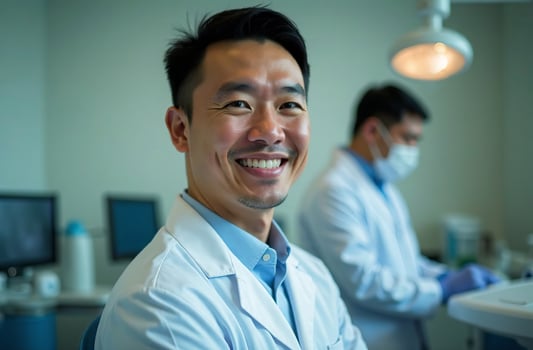 Portrait man Doctor Background of inspection dentist office in Hospital photo