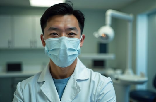Portrait man Doctor inspection Background of dentist office in Hospital photo