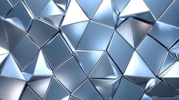 A silver and blue image of a wall made of triangles photo
