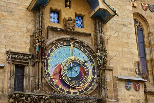 Astronomical clock on Old Town city Hall in Prague, Czech Republic photo