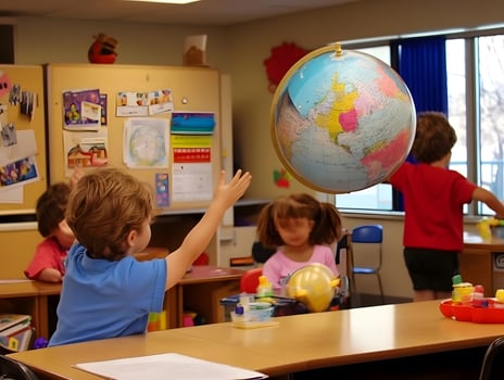 Globe in a school classroom primary education geography map on a desk photo