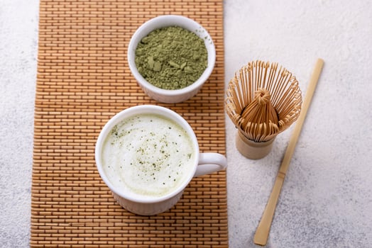 Green healthy matcha latte drink photo