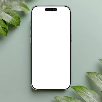 White titanium smartphone mockup template with blank screen on green background photo