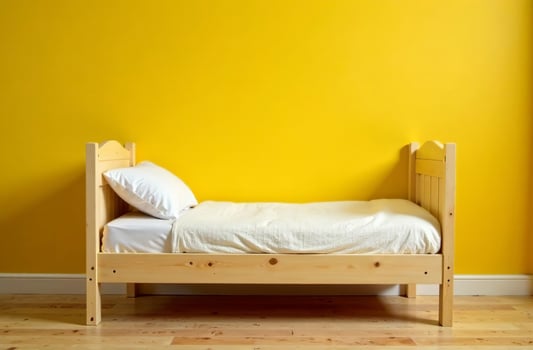 Modern interior of children cosh room yellow color, playroom in house photo