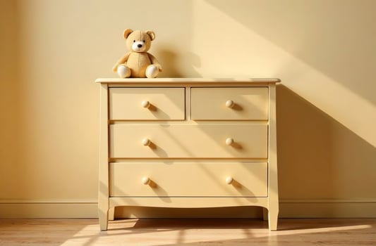 Modern cozy interior of children room beige color, playroom in house photo