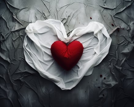 Wrapped heart on crumpled paper photo