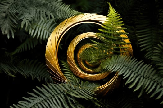 golden spiral abstract design with fern leaves photo