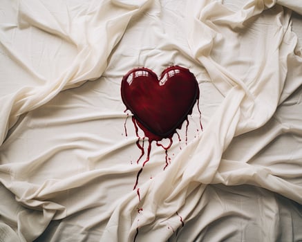 Bleeding heart on crumpled sheets photo