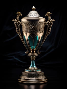 Ornate silver and gold trophy with emerald accents photo